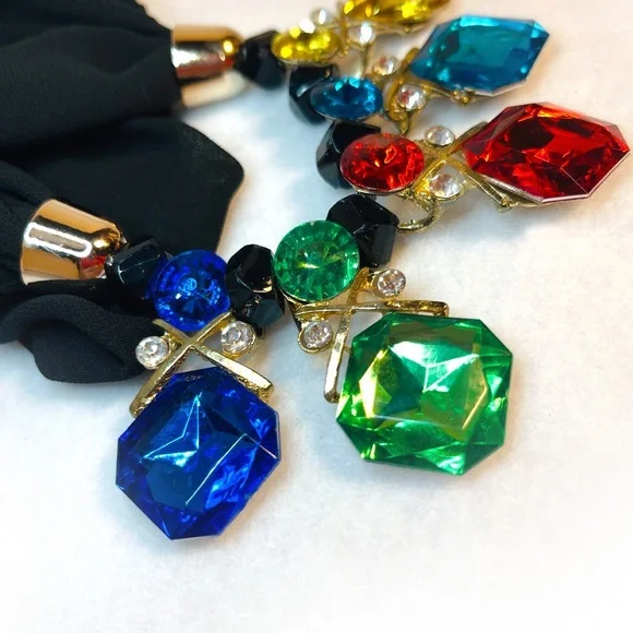 Infinity Black Scarf Colorful Beaded Pendants Jewelry Necklace - Picture 4 of 6